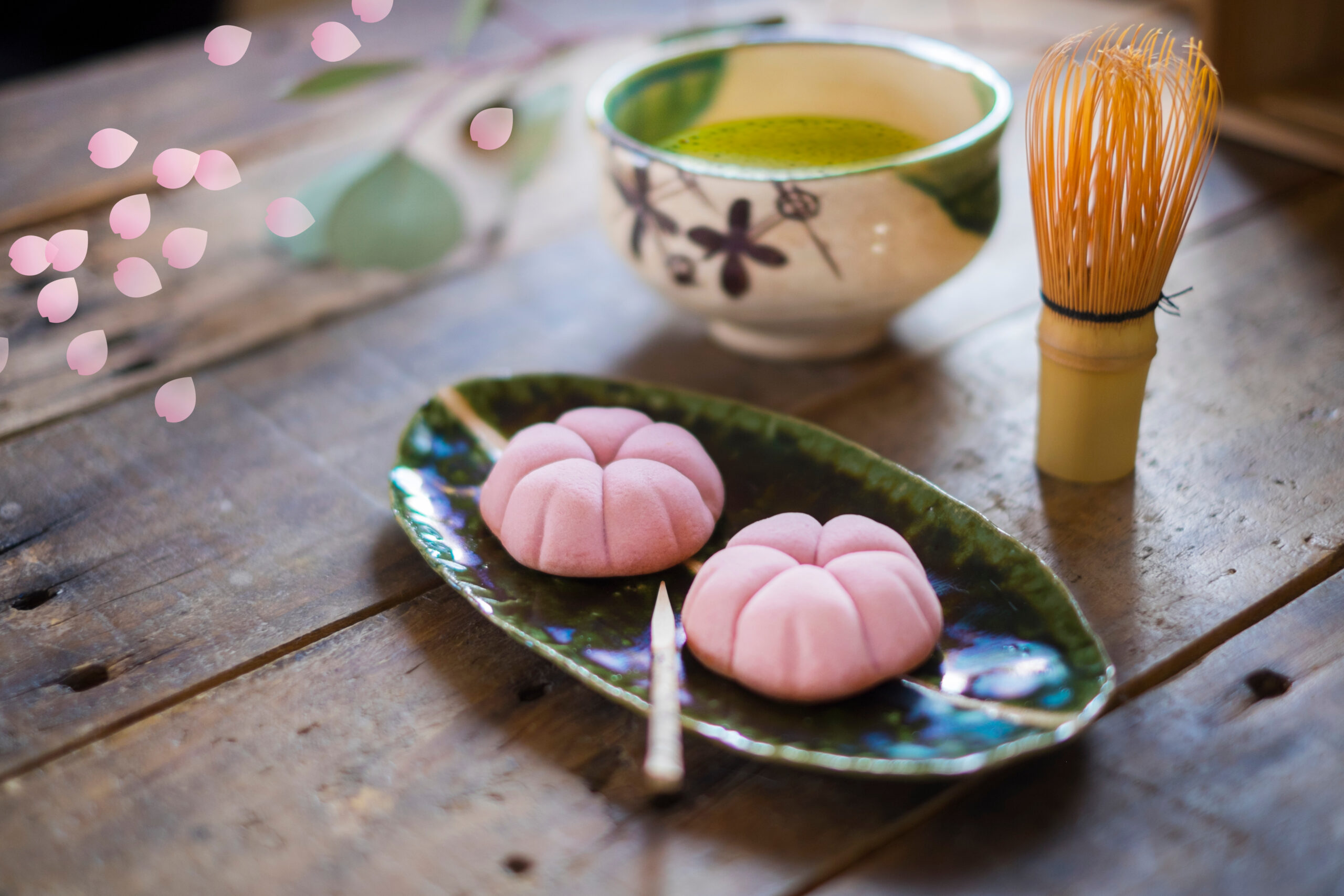 桜の和菓子_織部のお皿